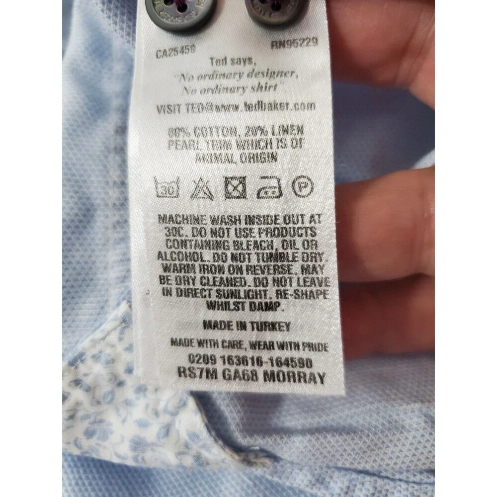 Ted Baker London Modern Fit Blue Flip Cuff Button-Down Long Sleeve Shirt Neck 16 - Picture 6 of 7